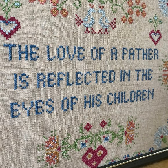 Love of a Father Completed Cross Stitch Vintage Framed Embroidery Picture 12x15" - Picture 2 of 5